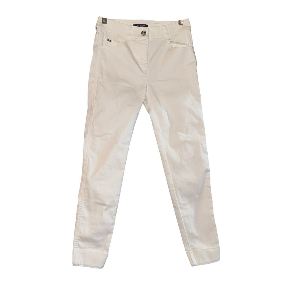 St John Caviar Pants Women's Size 0 White Skinny Cuffed Made In USA Old Money
